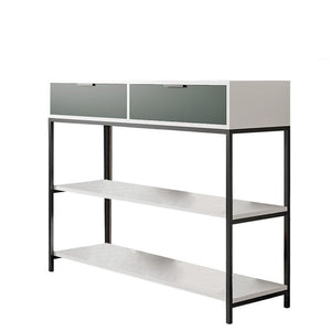 Louie White and Light Green Wood Console Table Steel Frame with Shelves and Drawers