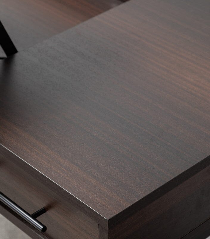 Juno Dark Brown Wood Lift Top Desk with Hidden Storage and Drawer