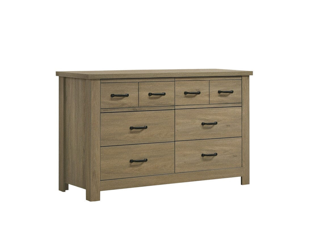 Finn Coffee Gray Oak Finish Dresser with 6 Drawers and Black Handles