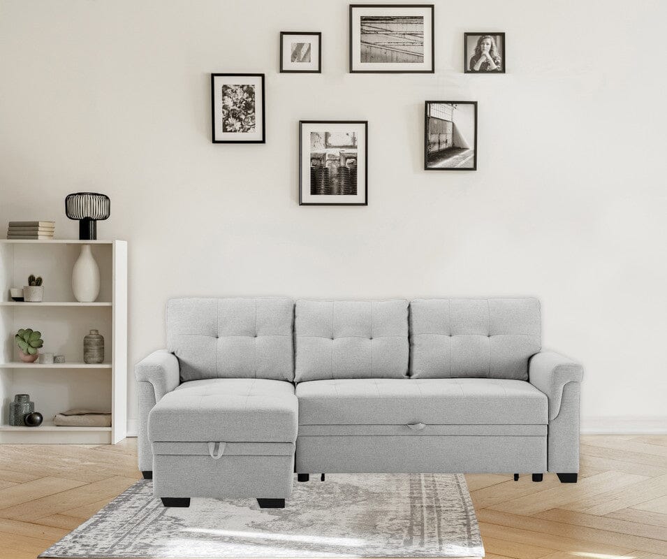 Sierra Light Gray Linen Reversible Sleeper Sectional Sofa with Storage ...