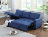 Lucca Blue Linen Reversible Sleeper Sectional Sofa with Storage Chaise