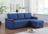 Lucca Blue Linen Reversible Sleeper Sectional Sofa with Storage Chaise