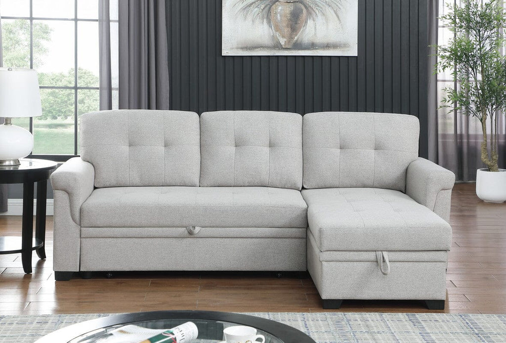 Lucca Light Gray Linen Reversible Sleeper Sectional Sofa with Storage Chaise