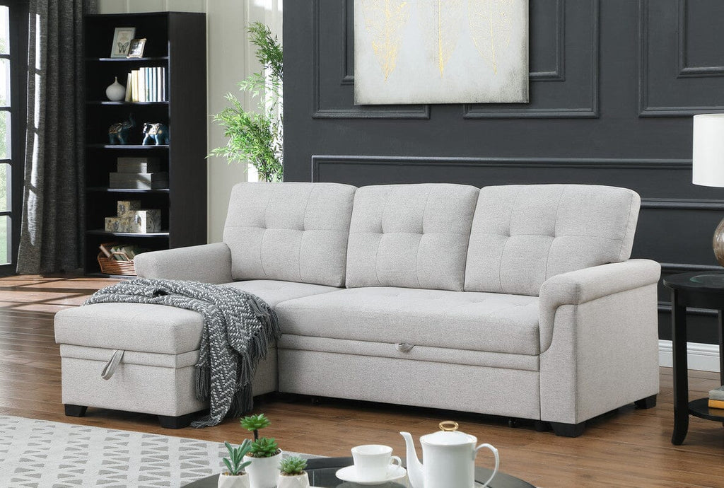 Lucca Light Gray Linen Reversible Sleeper Sectional Sofa with Storage Chaise
