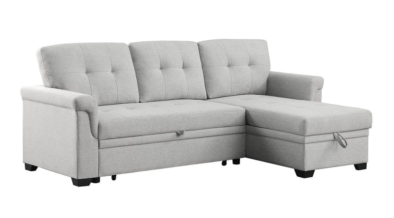Lucca Light Gray Linen Reversible Sleeper Sectional Sofa with Storage Chaise
