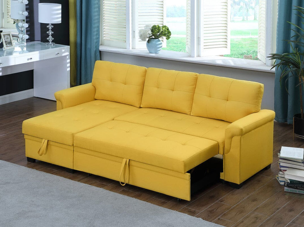Lucca Yellow Linen Reversible Sleeper Sectional Sofa with Storage Chaise