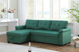 Lucca Green Linen Reversible Sleeper Sectional Sofa with Storage Chaise