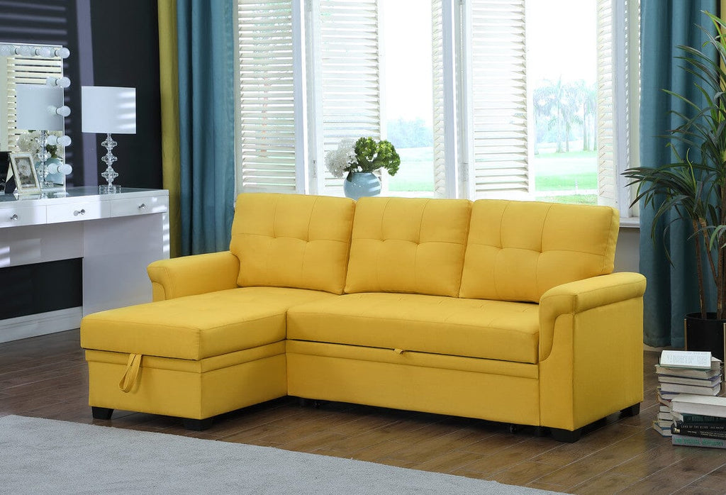 Lucca Yellow Linen Reversible Sleeper Sectional Sofa with Storage Chaise