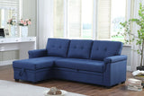 Lucca Blue Linen Reversible Sleeper Sectional Sofa with Storage Chaise