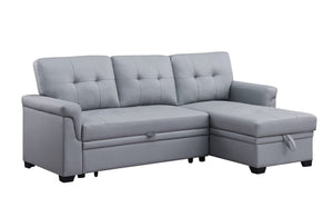 Lexi Gray Vegan Leather Modern Reversible Sleeper Sectional Sofa with Storage Chaise