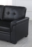 Lexi Black Vegan Leather Modern Reversible Sleeper Sectional Sofa with Storage Chaise