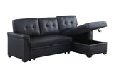 Lexi Black Vegan Leather Modern Reversible Sleeper Sectional Sofa with Storage Chaise