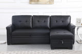 Lexi Black Vegan Leather Modern Reversible Sleeper Sectional Sofa with Storage Chaise