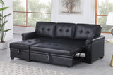 Lexi Black Vegan Leather Modern Reversible Sleeper Sectional Sofa with Storage Chaise