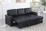 Lexi Black Vegan Leather Modern Reversible Sleeper Sectional Sofa with Storage Chaise