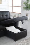 Lexi Black Vegan Leather Modern Reversible Sleeper Sectional Sofa with Storage Chaise