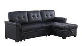 Lexi Black Vegan Leather Modern Reversible Sleeper Sectional Sofa with Storage Chaise