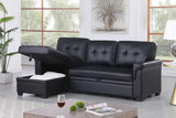 Lexi Black Vegan Leather Modern Reversible Sleeper Sectional Sofa with Storage Chaise