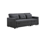 Zoey Dark Gray Linen Convertible Sleeper Sofa with Side Pocket