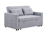 Zoey Light Gray Linen Convertible Sleeper Loveseat with Side Pocket