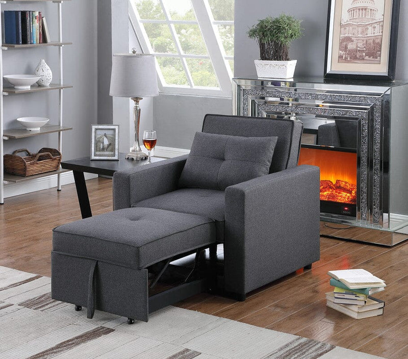 Zoey Dark Gray Linen Convertible Sleeper Chair with Side Pocket