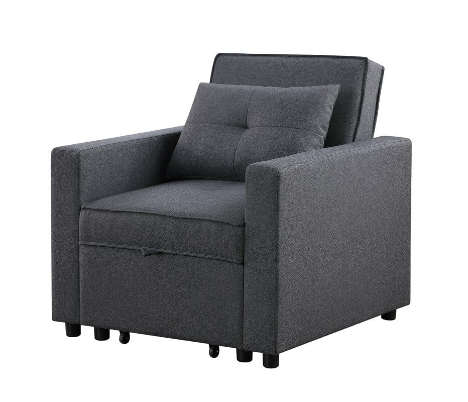 Zoey Dark Gray Linen Convertible Sleeper Chair with Side Pocket