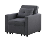 Zoey Dark Gray Linen Convertible Sleeper Chair with Side Pocket