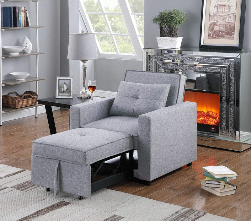 Zoey Light Gray Linen Convertible Sleeper Chair with Side Pocket