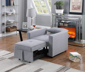 Zoey Light Gray Linen Convertible Sleeper Chair with Side Pocket