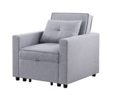 Zoey Light Gray Linen Convertible Sleeper Chair with Side Pocket