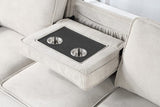 Estelle Beige Fabric Reversible Sleeper Sectional with Storage Chaise Drop-Down Table 2 Cup Holders and 2USB Ports