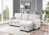 Estelle Beige Fabric Reversible Sleeper Sectional with Storage Chaise Drop-Down Table 2 Cup Holders and 2USB Ports