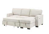 Estelle Beige Fabric Reversible Sleeper Sectional with Storage Chaise Drop-Down Table 2 Cup Holders and 2USB Ports