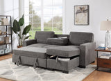 Estelle Dark Gray Fabric Reversible Sleeper Sectional with Storage Chaise Drop-Down Table 2 Cup Holders and 2 USB Ports