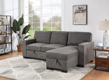 Estelle Dark Gray Fabric Reversible Sleeper Sectional with Storage Chaise Drop-Down Table 2 Cup Holders and 2 USB Ports