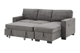 Estelle Dark Gray Fabric Reversible Sleeper Sectional with Storage Chaise Drop-Down Table 2 Cup Holders and 2 USB Ports