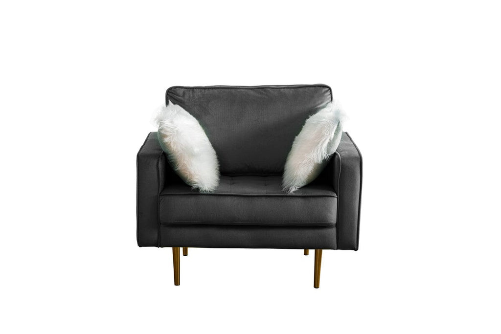 Theo Gray Velvet Chair with Pillows
