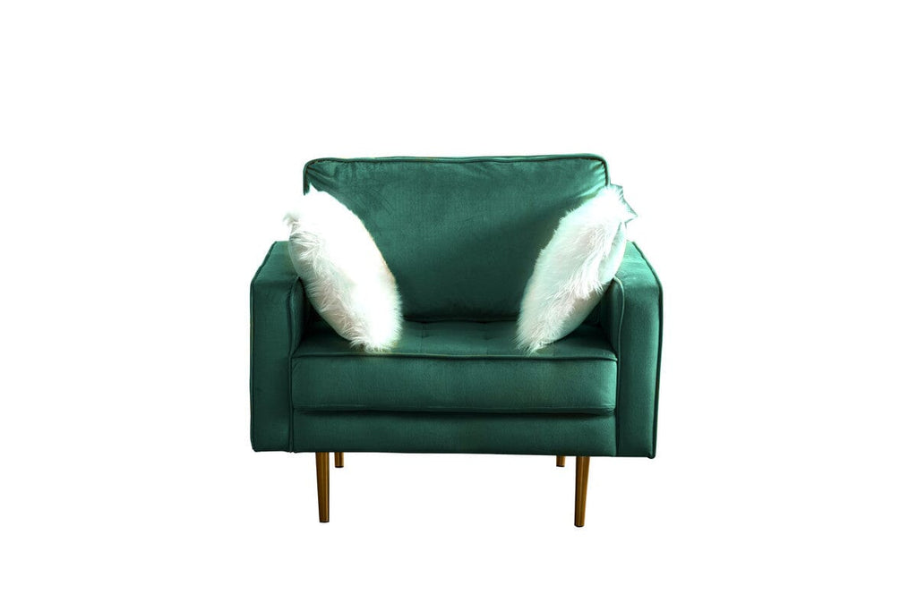 Theo Green Velvet Sofa Loveseat Chair Living Room Set with Pillows