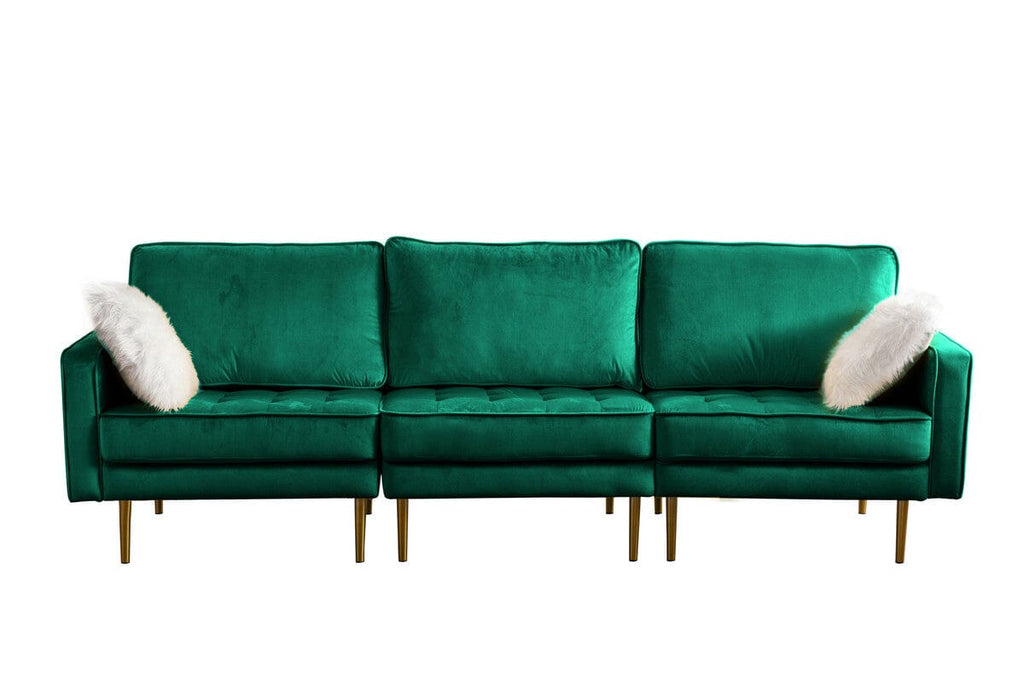 Theo Green Velvet Sofa with Pillows