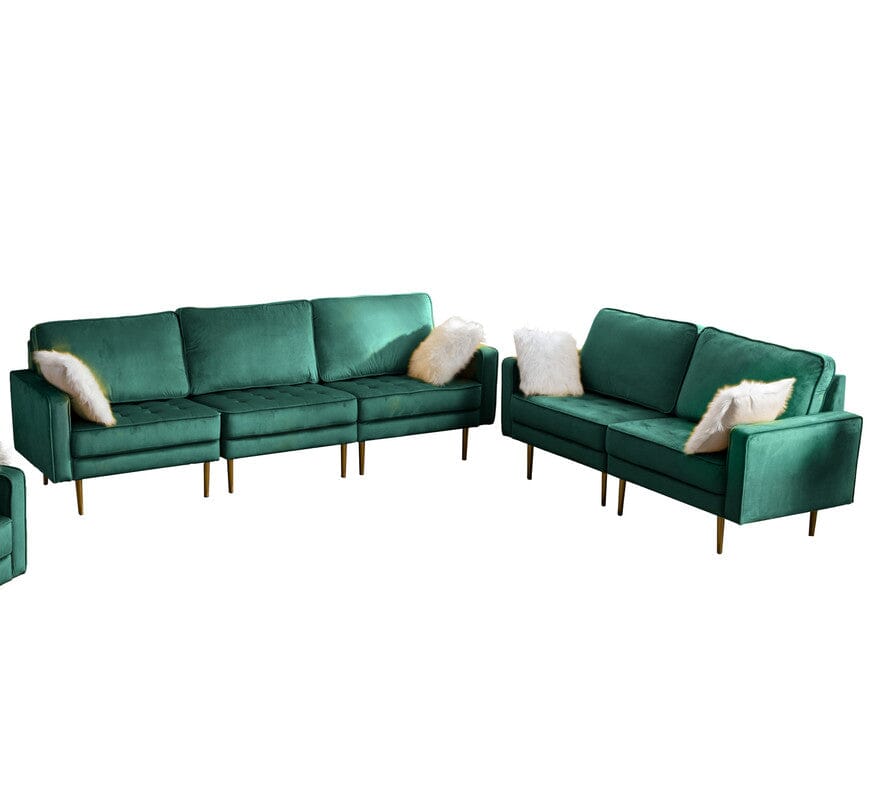Theo Green Velvet Sofa Loveseat Living Room Set with Pillows