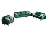 Theo Green Velvet Sofa Loveseat Chair Living Room Set with Pillows