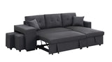 Dennis Dark Gray Linen Fabric Reversible Sleeper Sectional with Storage Chaise and 2 Stools