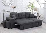 Dennis Dark Gray Linen Fabric Reversible Sleeper Sectional with Storage Chaise and 2 Stools