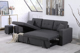 Dennis Dark Gray Linen Fabric Reversible Sleeper Sectional with Storage Chaise and 2 Stools