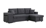 Dennis Dark Gray Linen Fabric Reversible Sleeper Sectional with Storage Chaise and 2 Stools