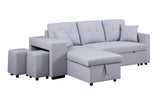 Dennis Light Gray Linen Fabric Reversible Sleeper Sectional with Storage Chaise and 2 Stools