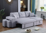 Dennis Light Gray Linen Fabric Reversible Sleeper Sectional with Storage Chaise and 2 Stools