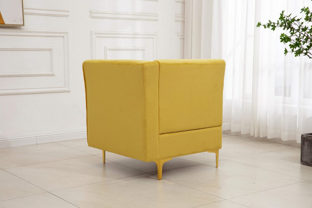 Jaka Yellow Woven Fabric 6-Seater Sofa with Dropdown Table and Ottoman