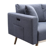 Easton Dark Gray Linen Fabric Loveseat with USB Charging Ports Pockets & Pillows