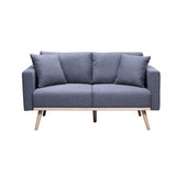 Easton Dark Gray Linen Fabric Loveseat with USB Charging Ports Pockets & Pillows